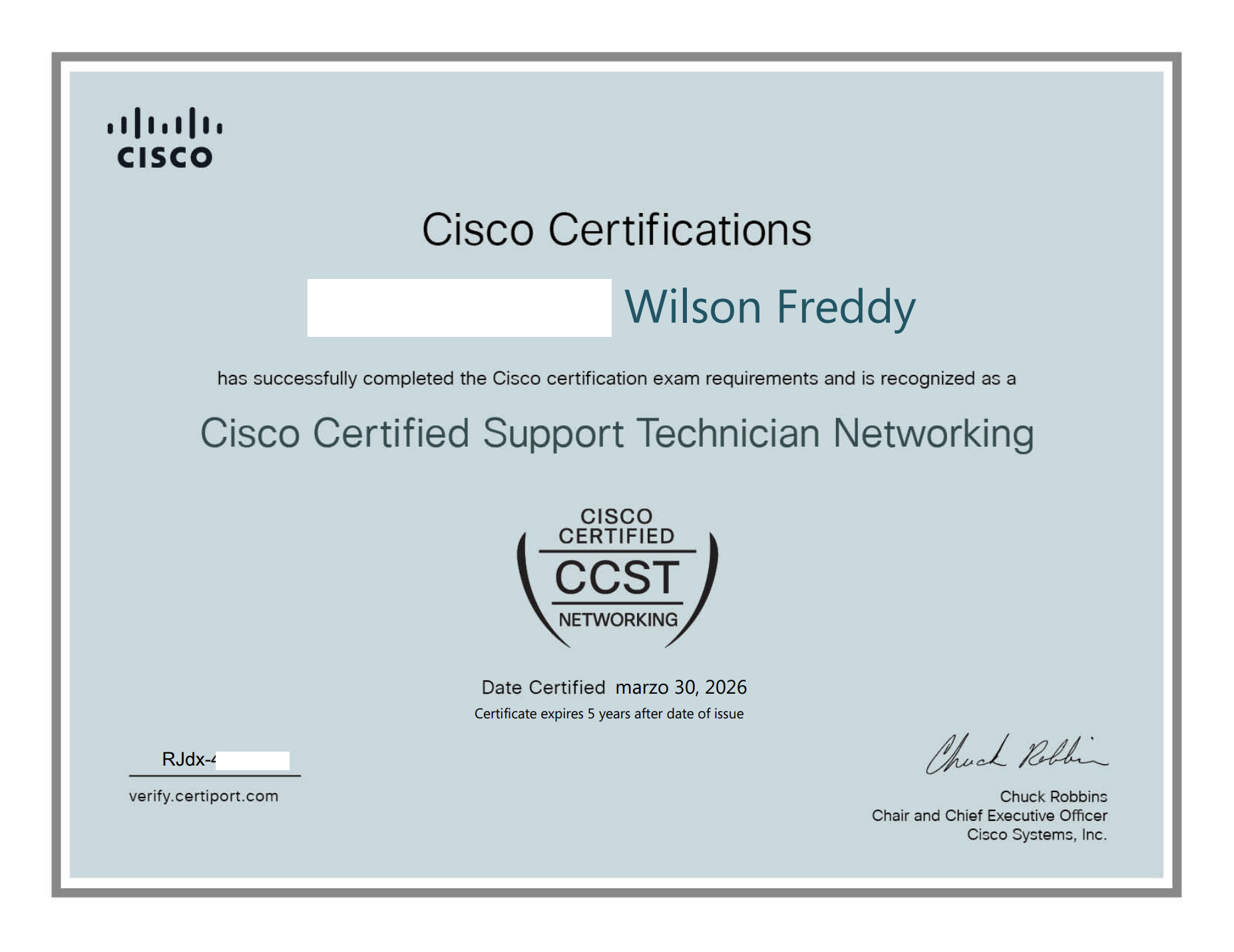 Alumno certificado CCST Networking